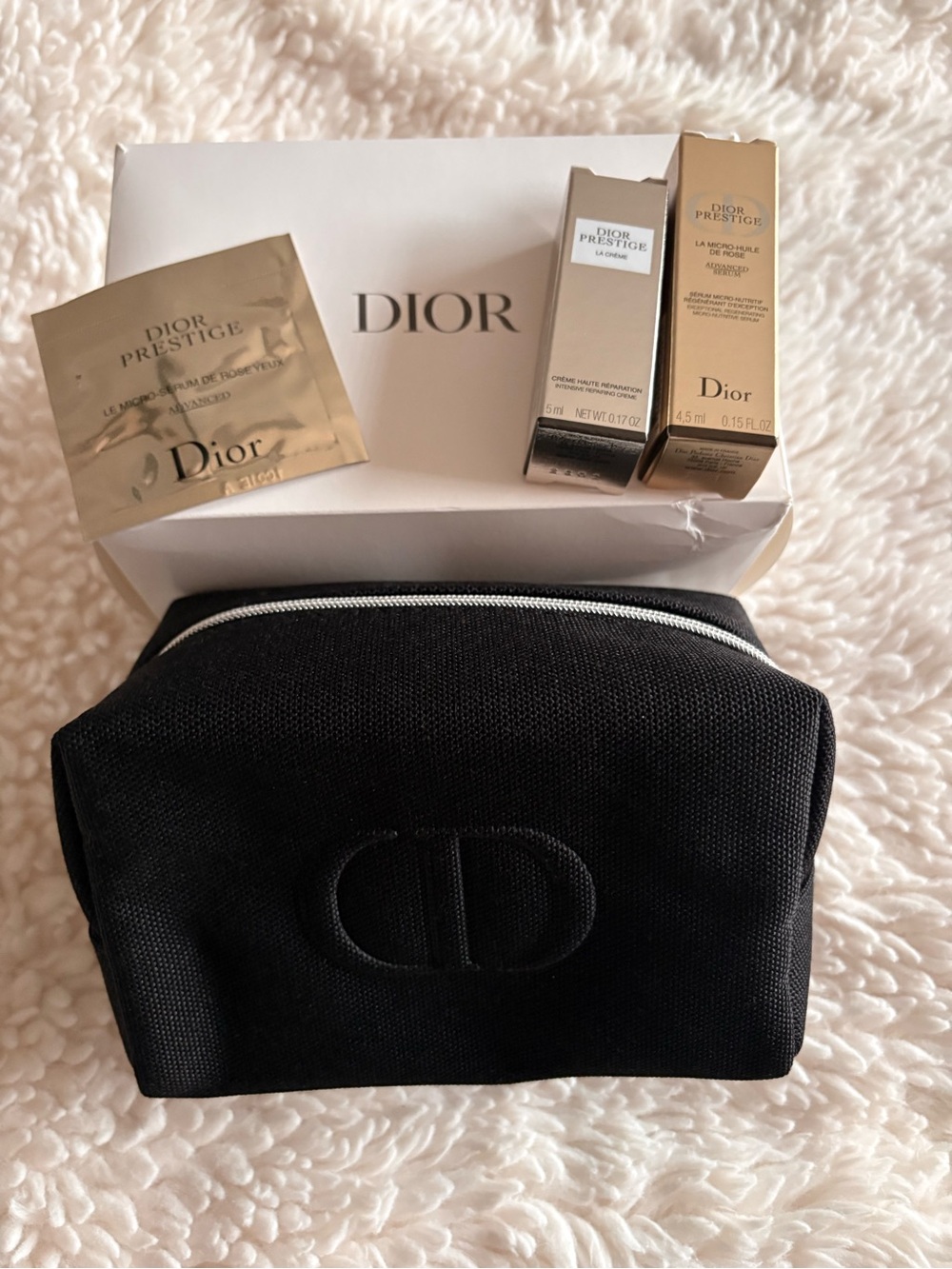 Dior Prestige Luxury Skincare Travel Gift Set + Black Dior Cosmetic Bag NEW